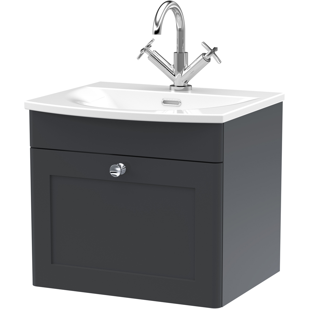 nuie Classique Single Drawer Soft Black Wall Hung Unit and 1 Tap Hole Curved Basin 500mm Price Comparisons | Compare The Build