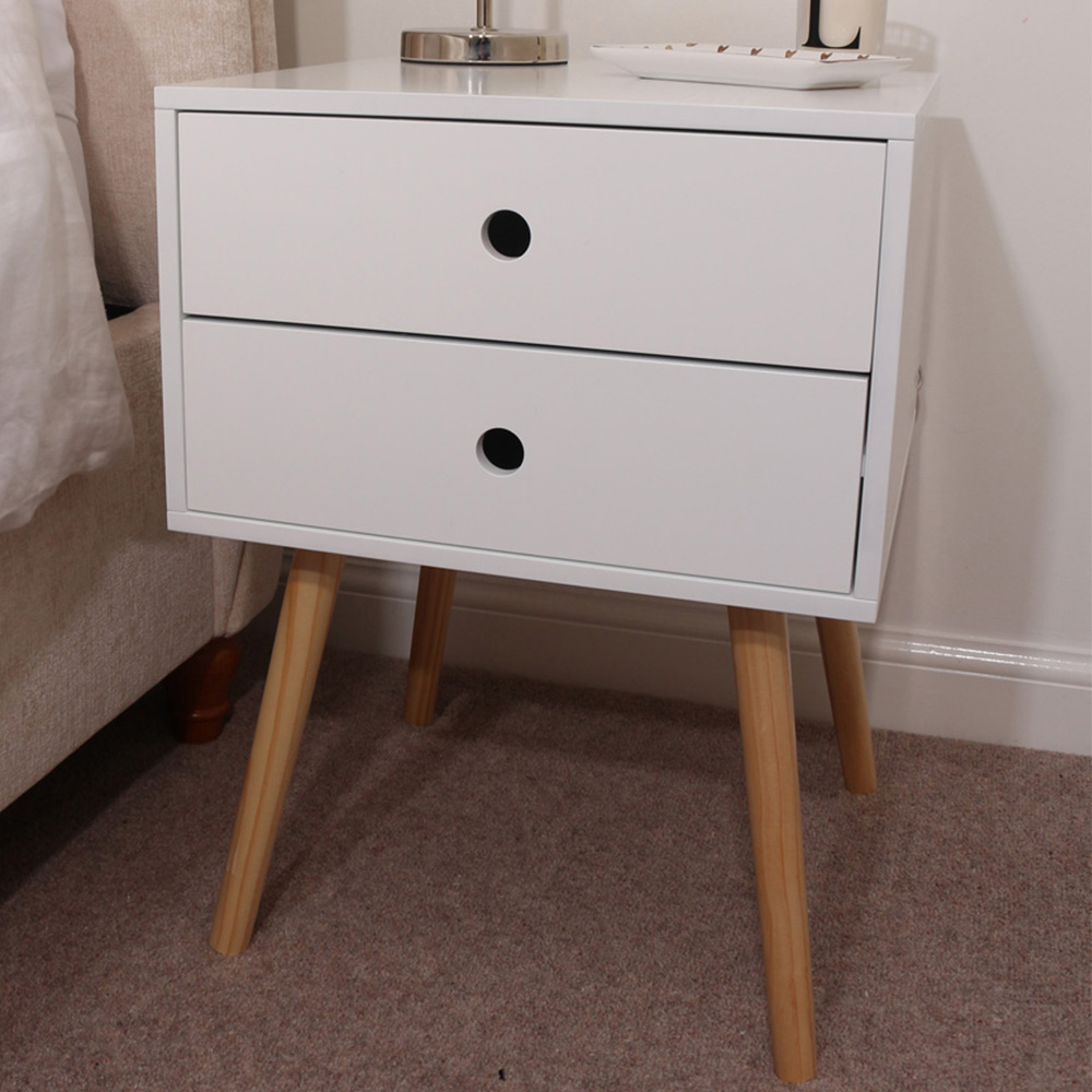 Scandia 2 Drawer White Wooden Legs Bedside Table Price Comparisons | Compare The Build