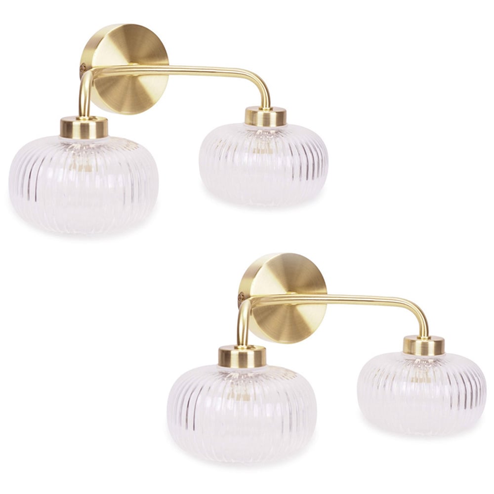 ValueLights Amaia Gold 2 Way Clear Ribbed Glass LED Wall Light 2 Pack Price Comparisons | Compare The Build