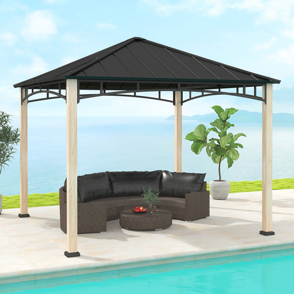 Outsunny 3 x 3m Hardtop Metal Roof and Wood Grain Frame Gazebo Price Comparisons | Compare The Build