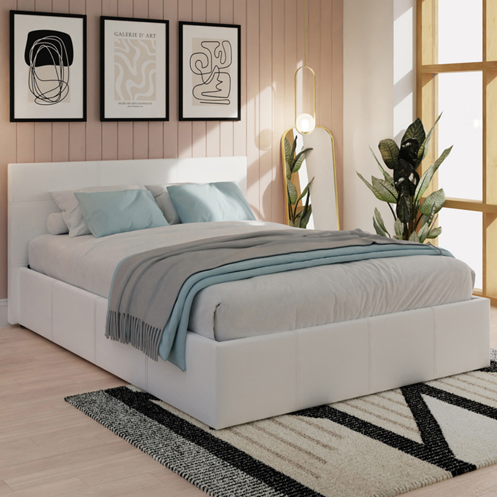 GFW King Size White Faux Leather Side Lift Ottoman Bed with Bonnell Mattress Price Comparisons | Compare The Build