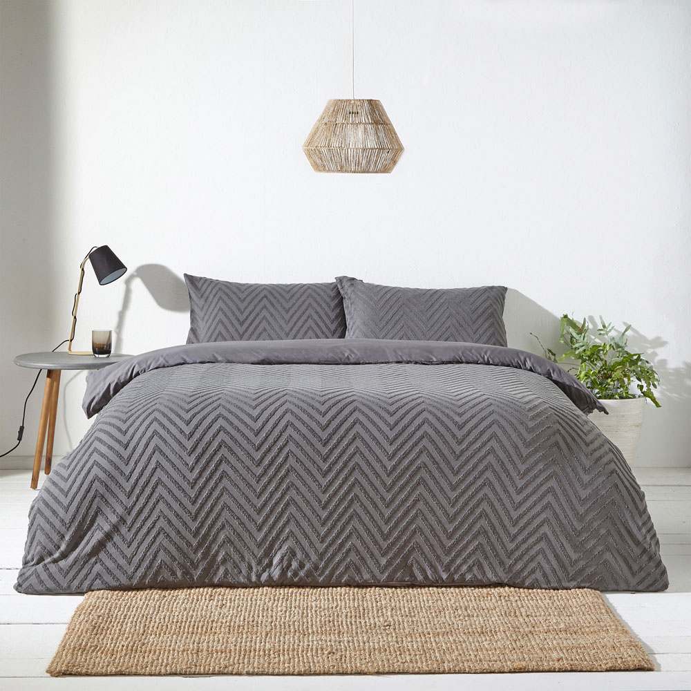 Yard Chevron King Size Charcoal Duvet Set Price Comparisons | Compare The Build
