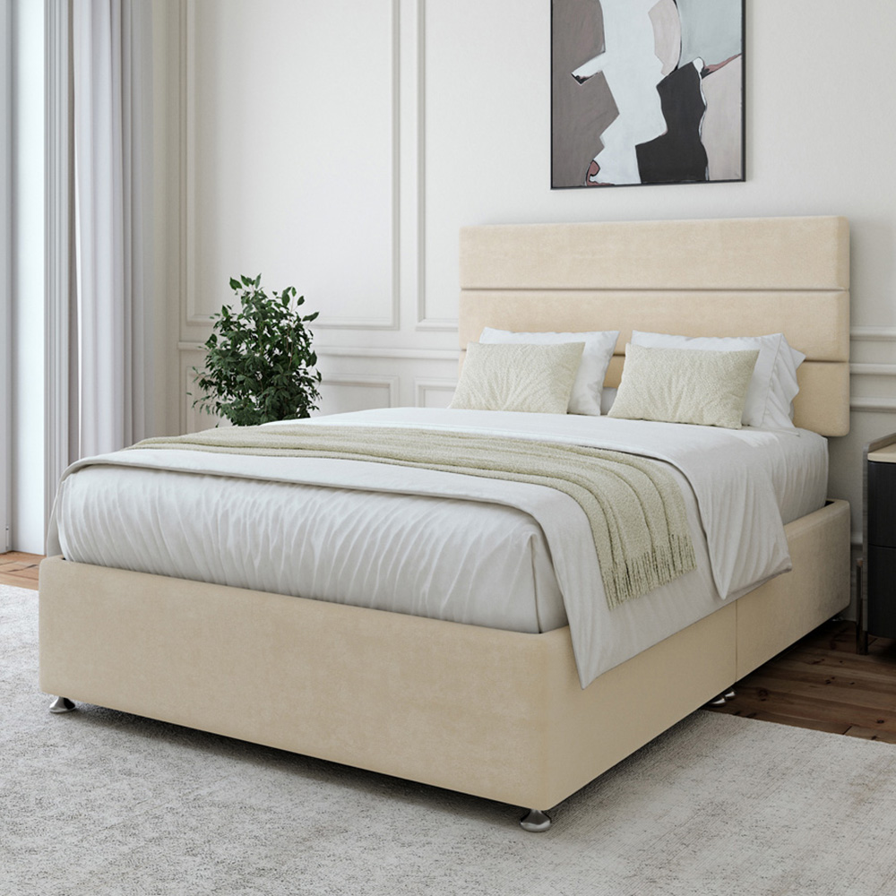 Bedmaster Super King Size Cream Naples Velvet Divan Base with Milan Headboard Price Comparisons | Compare The Build