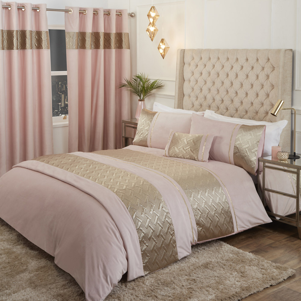 Rapport Home Capri King Size Blush and Gold Velvet Duvet Set Price Comparisons | Compare The Build