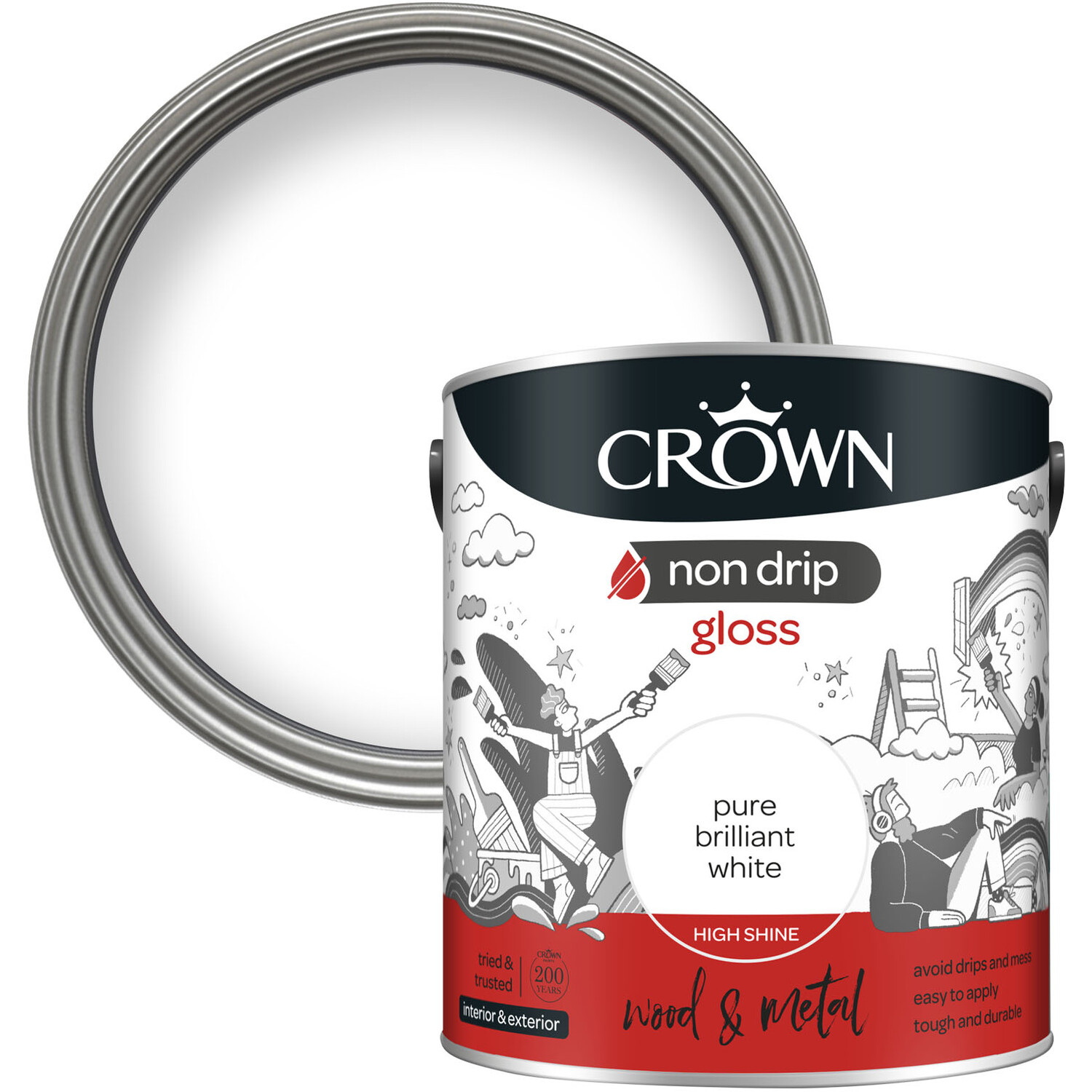 Crown Non Drip Gloss Wood and Metal Paint Pure Brilliant White 2.5L Price Comparisons | Compare The Build