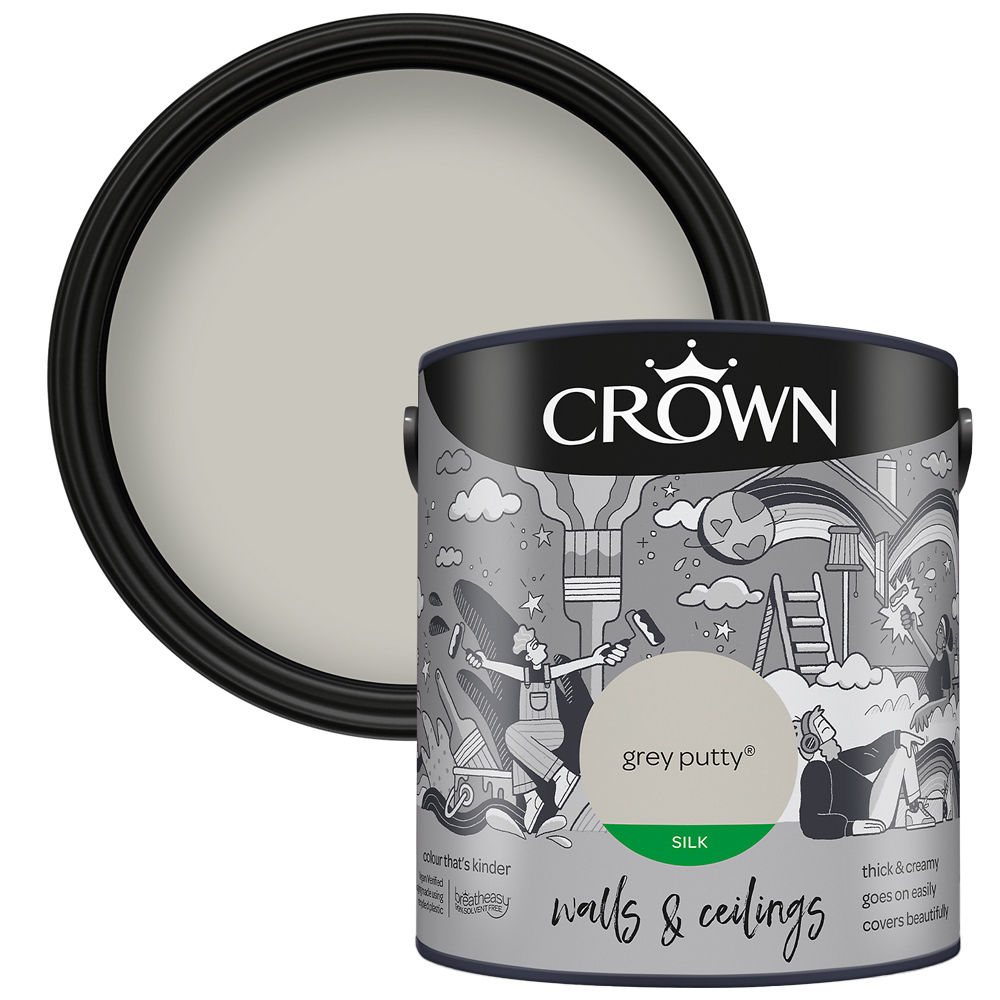 Crown Breatheasy Walls & Ceilings Grey Putty Silk Emulsion Paint 2.5L Price Comparisons | Compare The Build