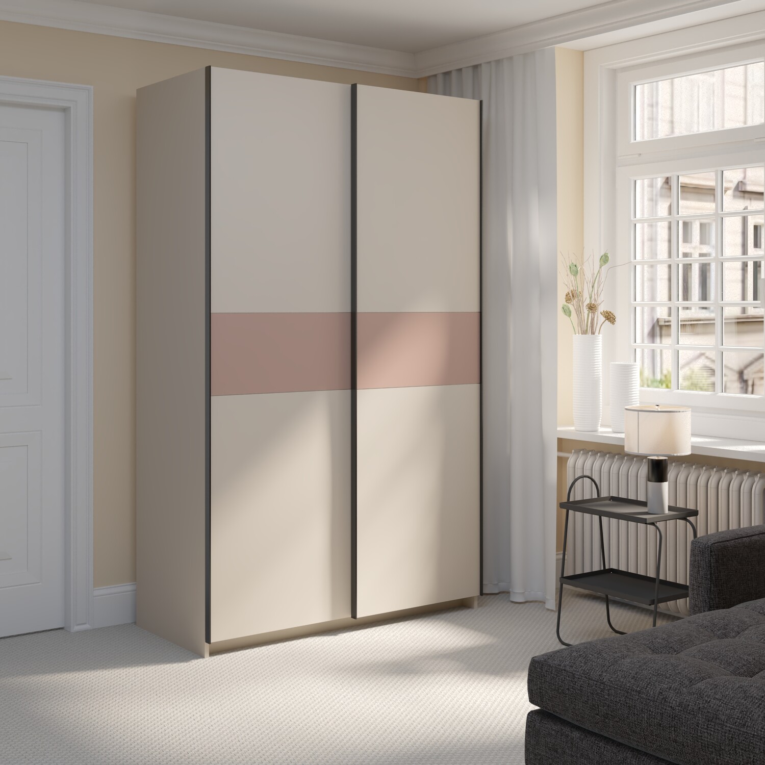 Homesense Wardrobe Andora Midi Sliding Wardrobe Cashmere and Cappuccino | Homebase