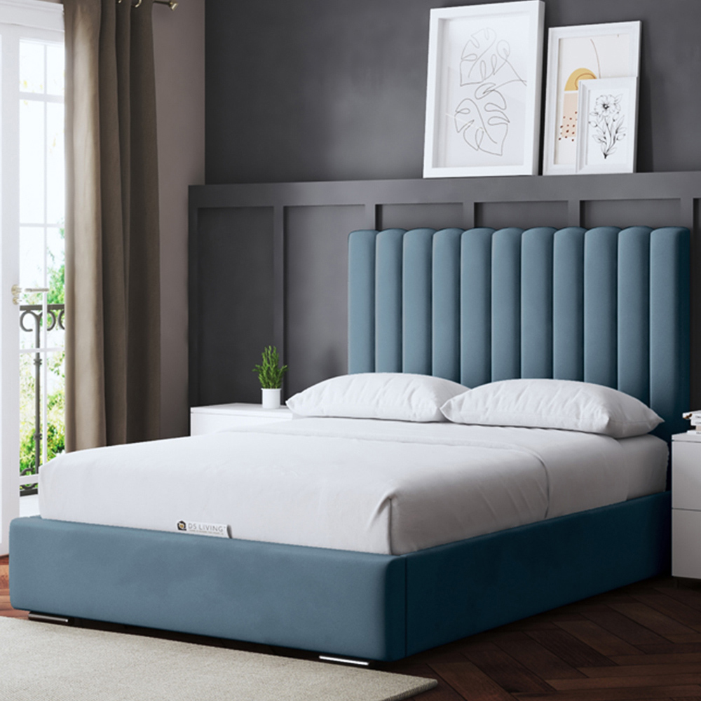 DS Living Evangeline King Size Blue Upholstered Bed Frame with Headboard Price Comparisons | Compare The Build