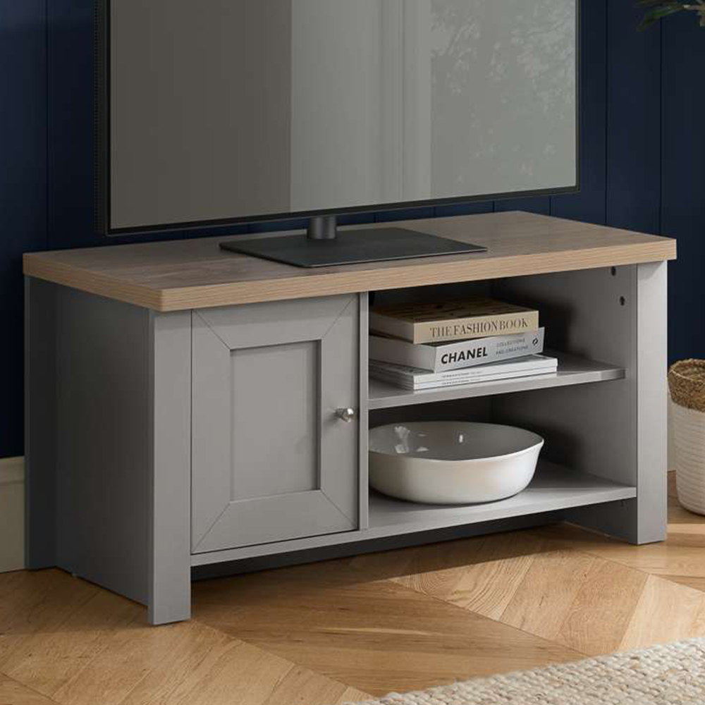 Highgate Single Door 2 Shelf Grey Oak Small TV Unit | Homebase
