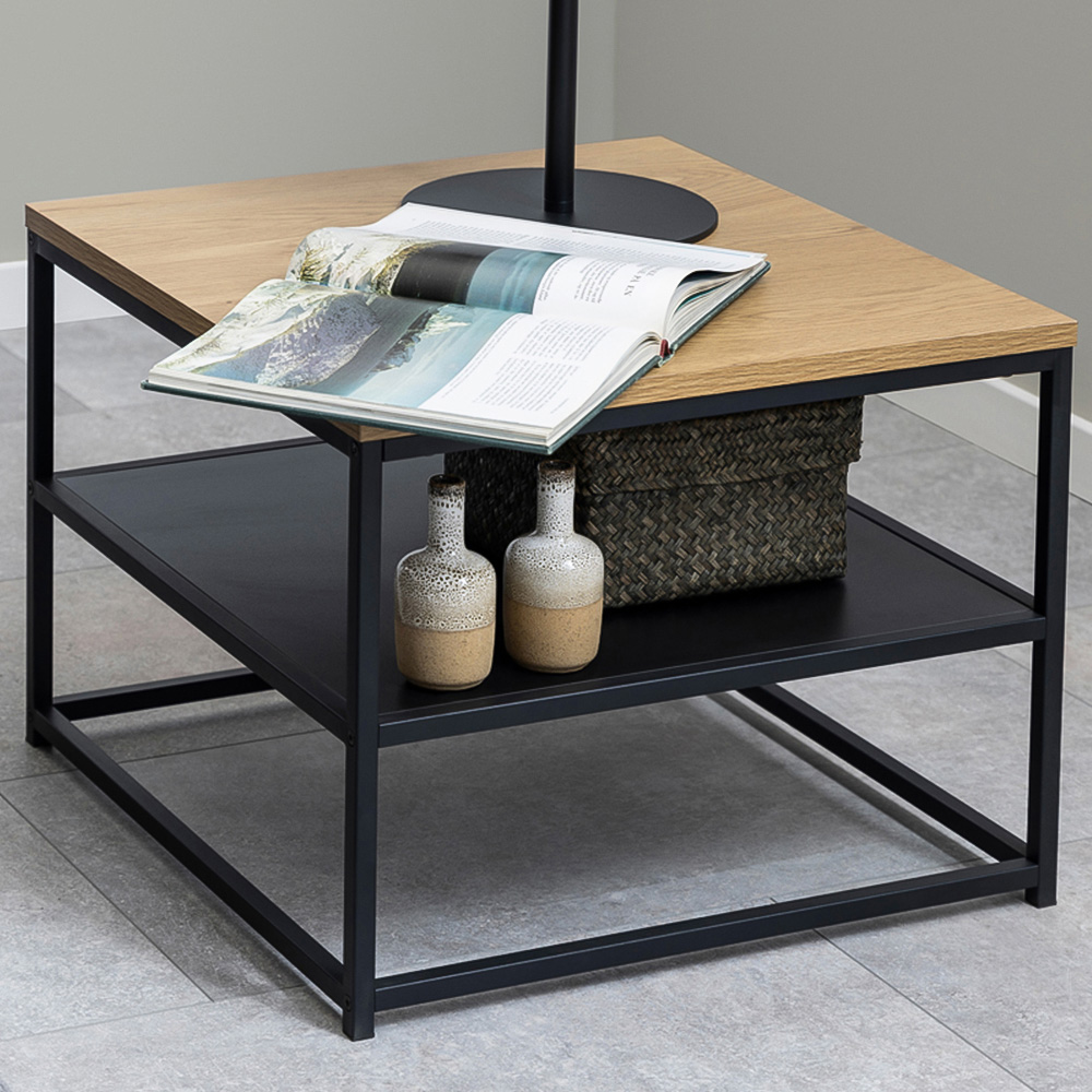 Florence Gila Single Shelf Oak and Black Square Coffee Table | Homebase
