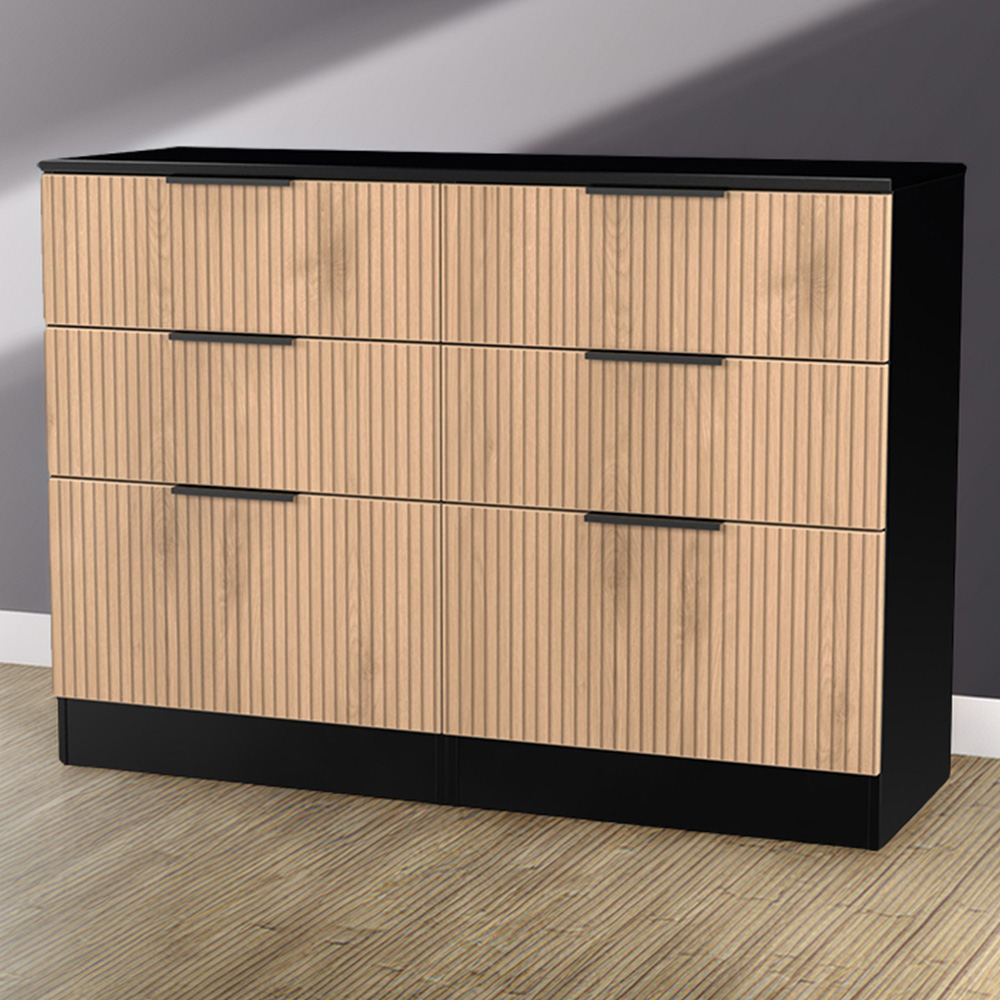 Crowndale Java Slatt Effect and Black 6 Drawer Wide Midi Chest Price Comparisons | Compare The Build