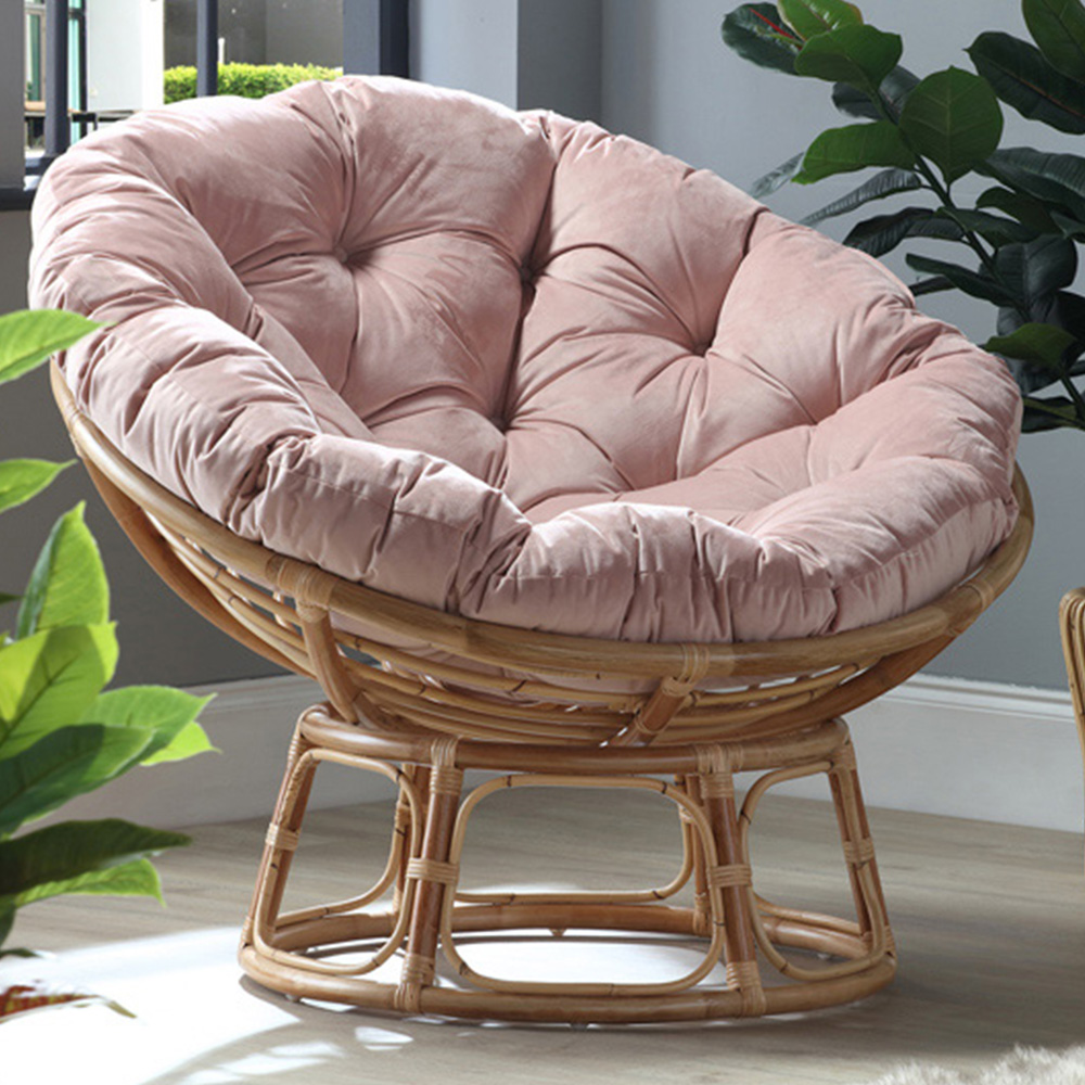 Desser Papasan Rattan Chair with Pink Velvet Cushion | Homebase