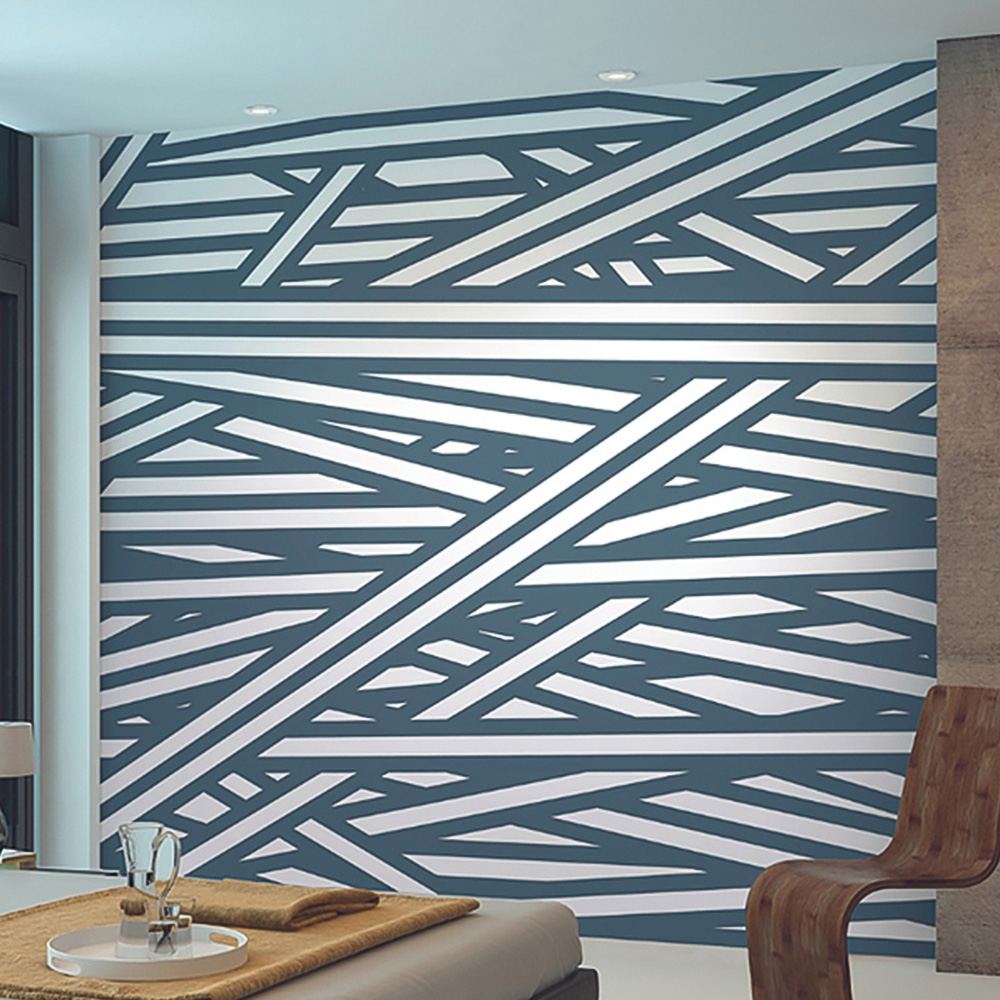 Origin Murals Striped Criss Cross Pattern Blue Wall Mural | Homebase