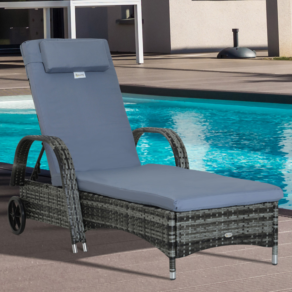 Outsunny Grey Rattan Recliner Sun Lounger Price Comparisons | Compare The Build