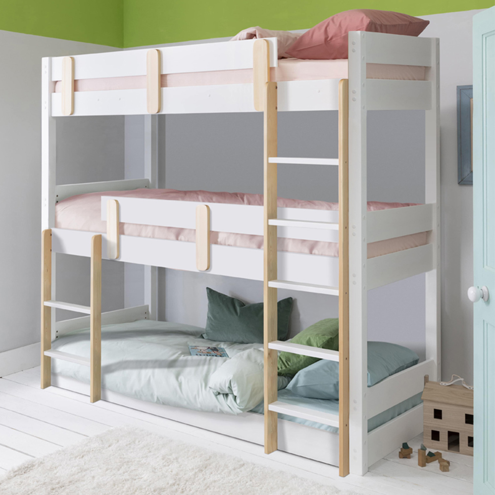 Noa and Nani Una White and Pine Triple Sleeper Bunk Bed | Homebase