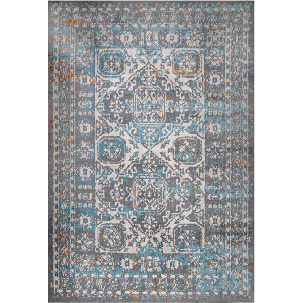 Kukoon Grey and Blue Traditional Medallion Bordered Rug 290 x 200cm ...