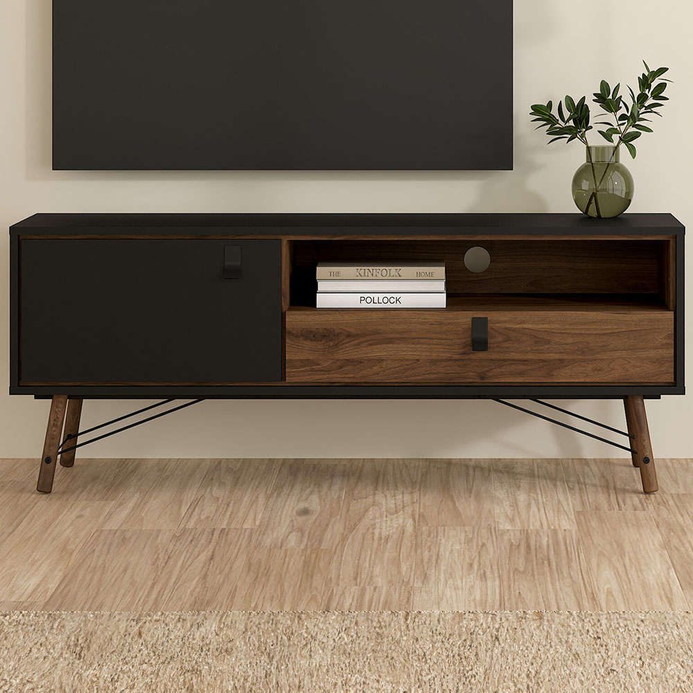 Florence Ry Single Door Single Drawer Single Shelf Matt Black and Walnut TV Unit Price Comparisons | Compare The Build