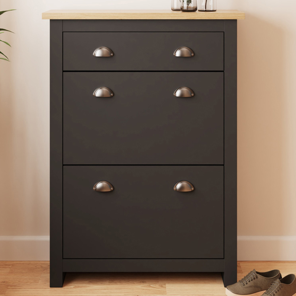 GFW Lancaster 2 Door Single Drawer Black and Oak Shoe Cabinet Price Comparisons | Compare The Build