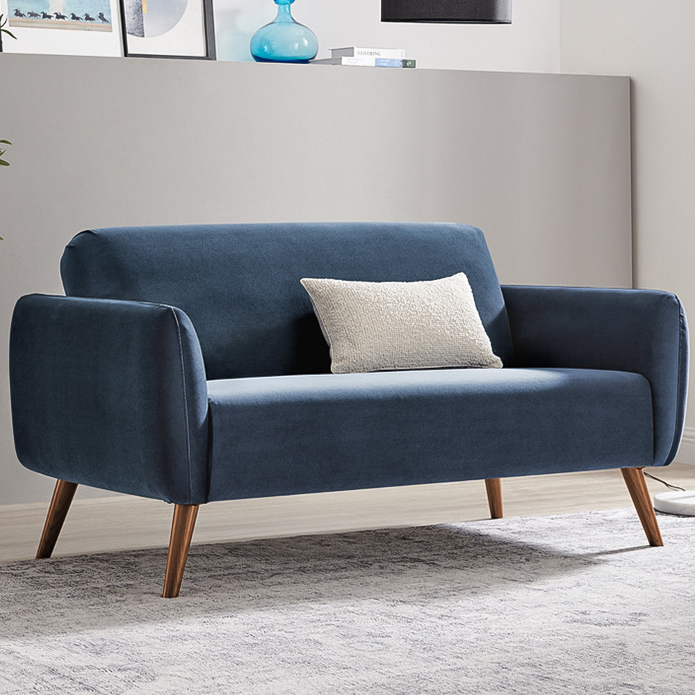 Furniturebox Terry 2 Seater Blue Velvet Sofa | Homebase