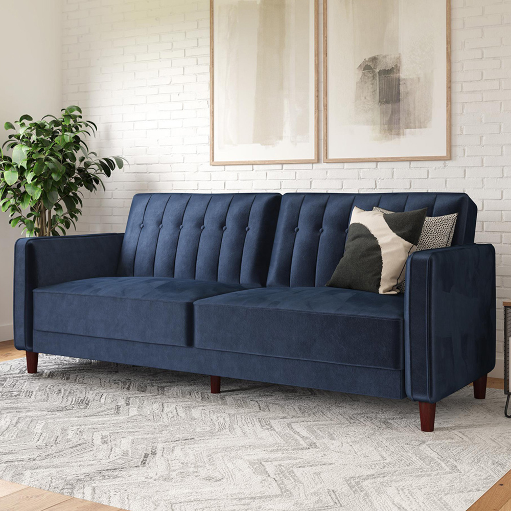 Dorel Pin Tufted Blue Velvet Transitional Sofa Bed | Homebase