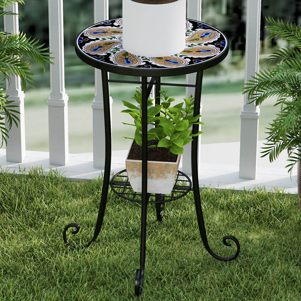 Outsunny Orange Round Mosaic Garden Side Table with Shelf 35.5cm Price Comparisons | Compare The Build