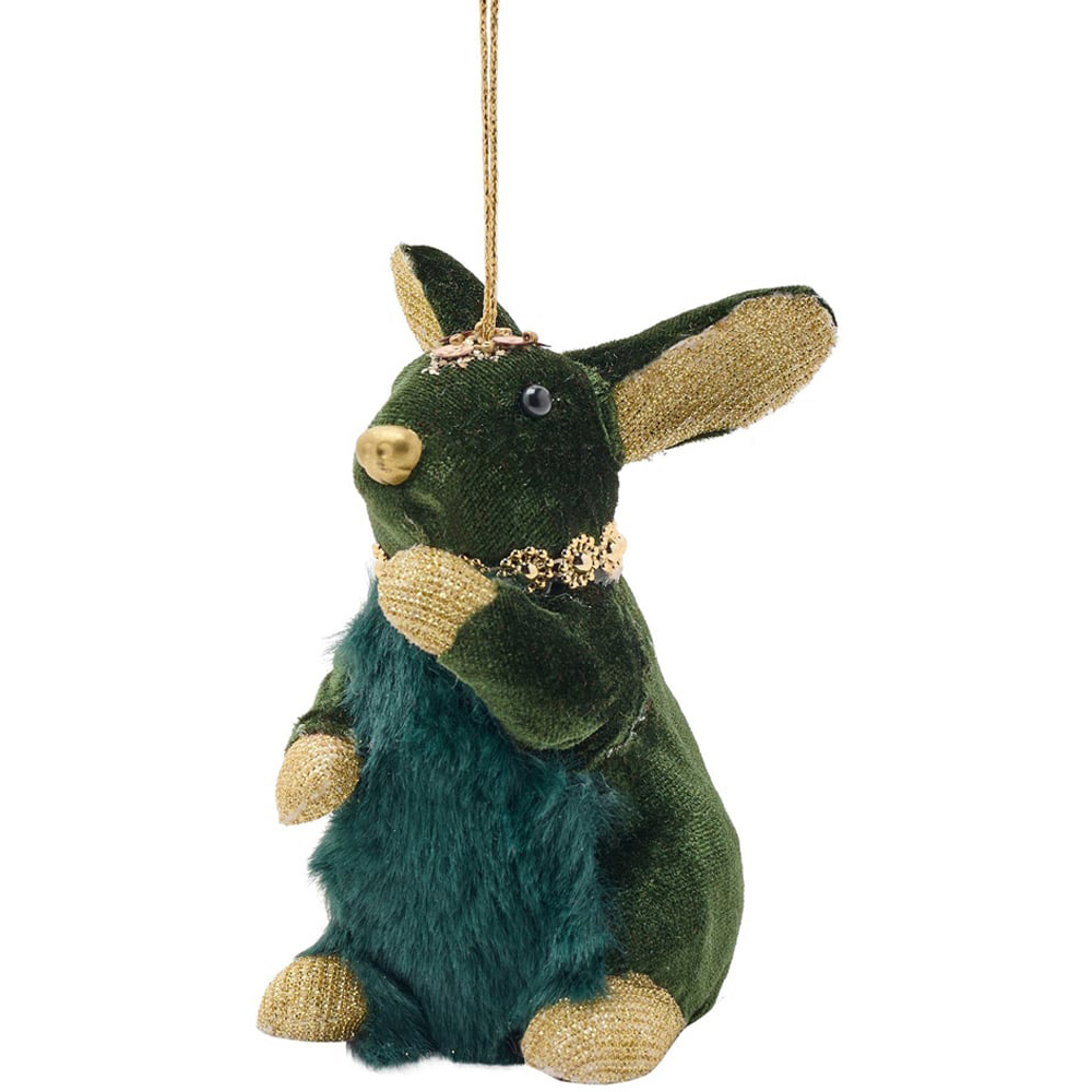 The Christmas Gift Co Green Velvet Rabbit Hanging Decoration | Homebase