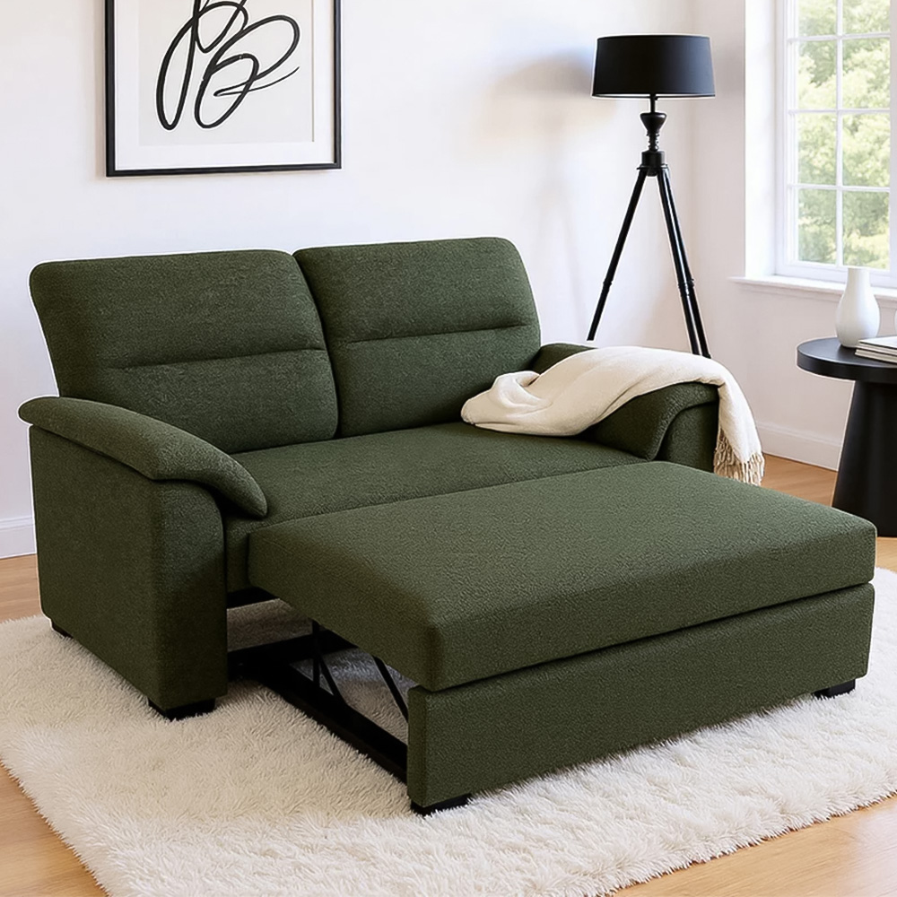 HGD Tivoli 2 Seater Luxury Boucle Green Pull out Sofa Bed | Homebase