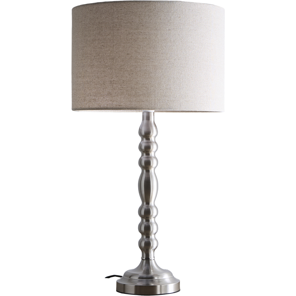 Kliving Rosa Natural Linen Shade Satin Nickel Table Lamp | Homebase