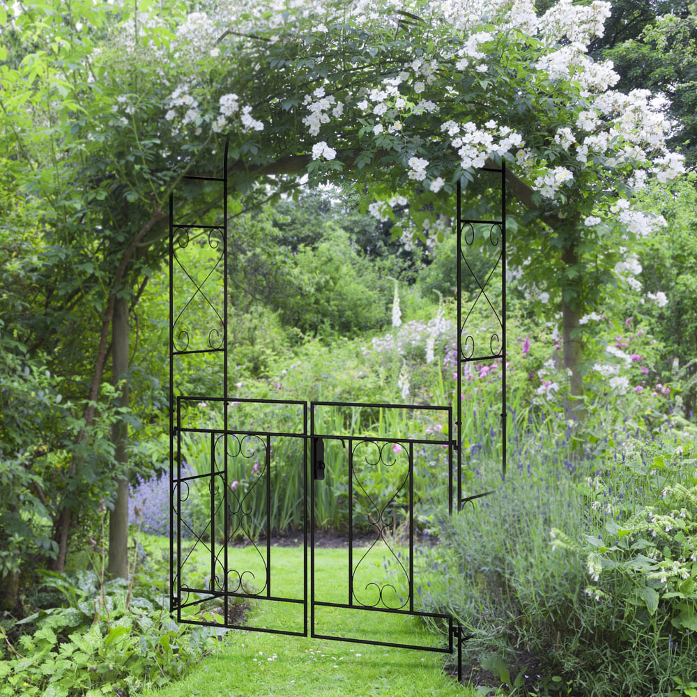Outsunny 7.6 x 3.7 x 1.1ft Black Metal Garden Arch Arbor with Double ...