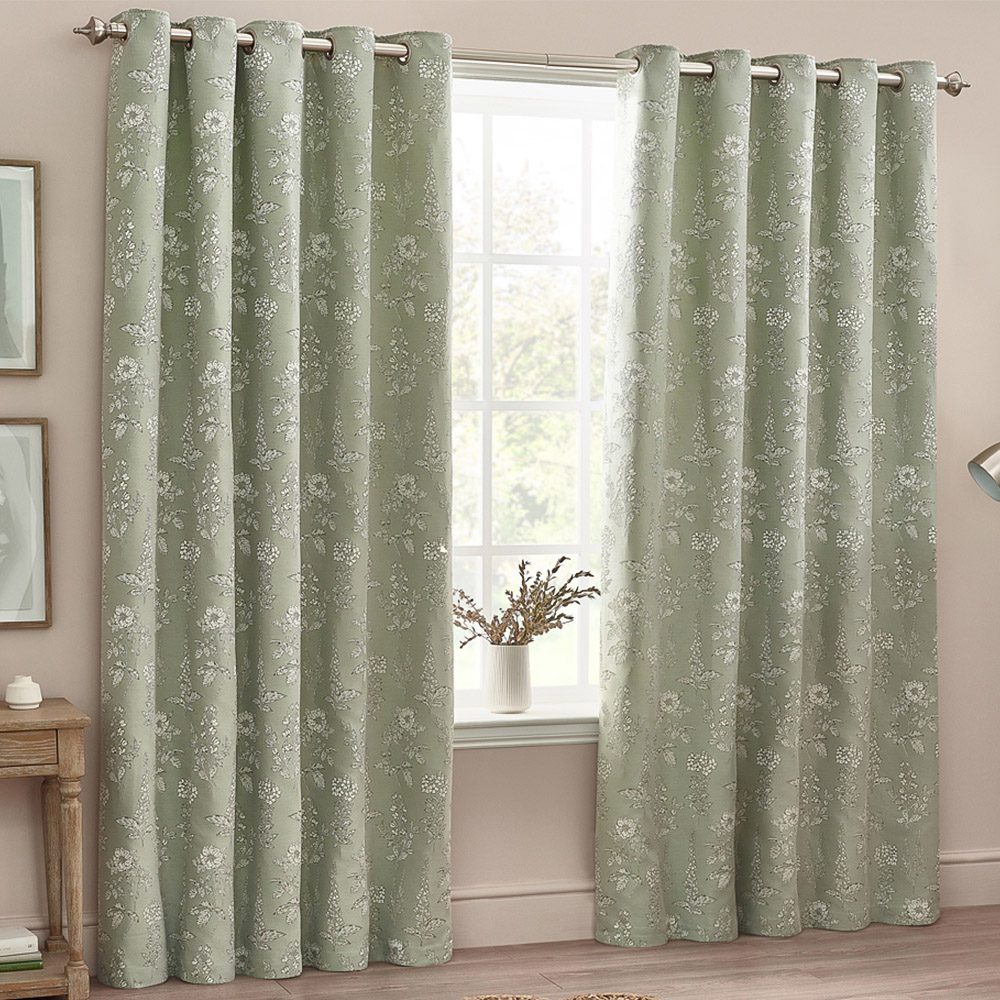 Wylder Sophia Sage Floral Jacquard Eyelet Curtains 229 x 229cm Price Comparisons | Compare The Build