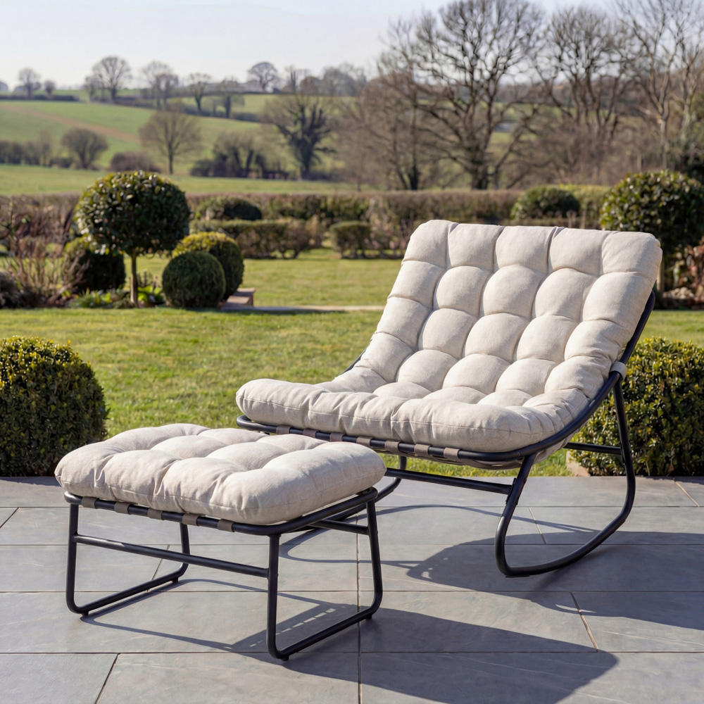 Artemis Home Solace Beige Garden Rocking Chair with Stool | Homebase
