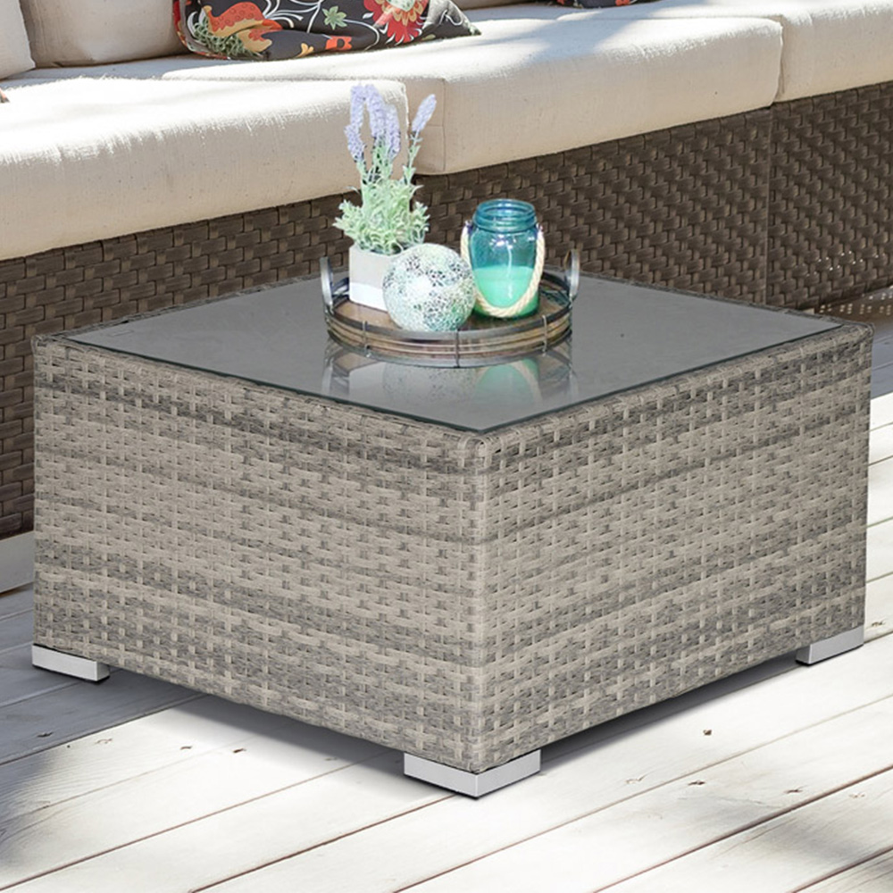 Outsunny Grey Rattan Square Coffee Table | Homebase