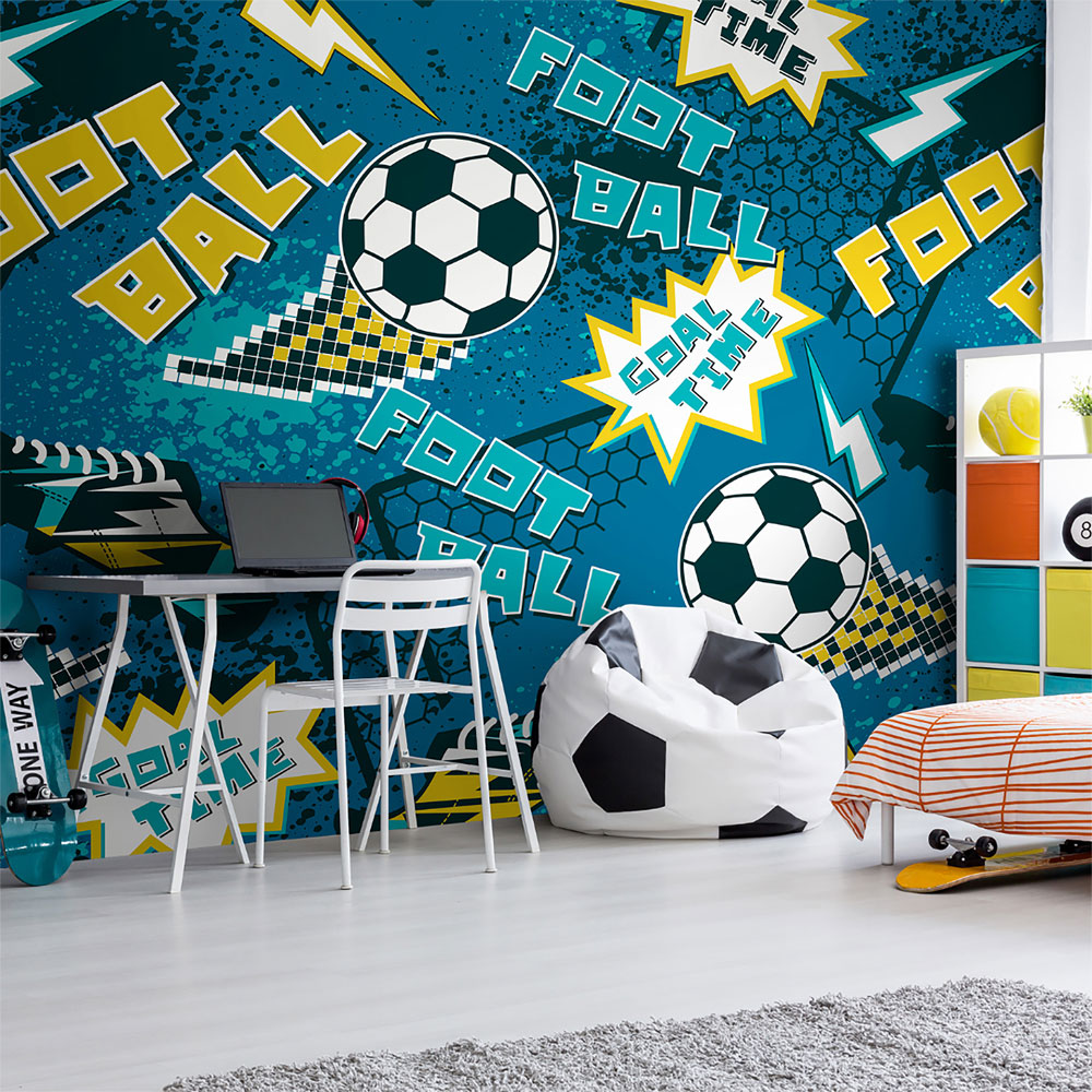 Origin Murals Graphic Pixel Footballs Teal Wall Mural | Compare The Build