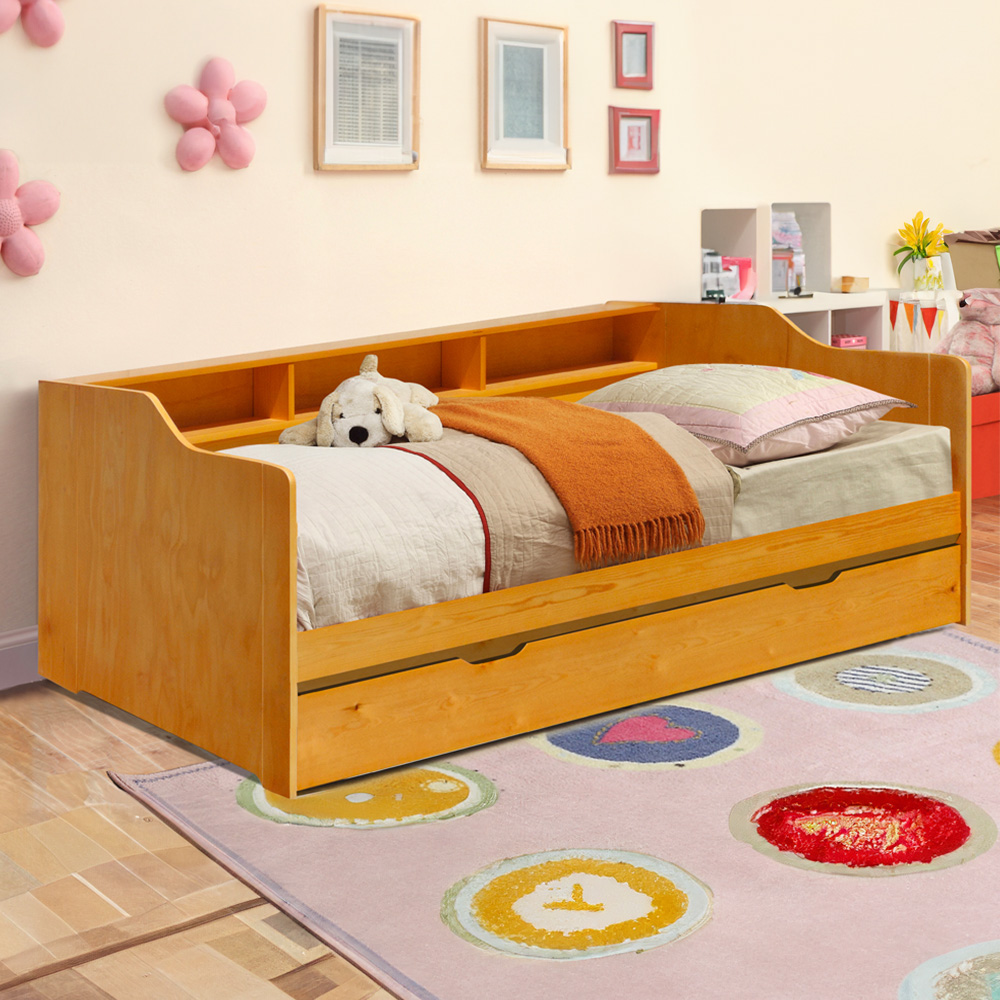 Comfy Living Single Caramel Wooden Bed with Trundle and Shelves Price Comparisons | Compare The Build