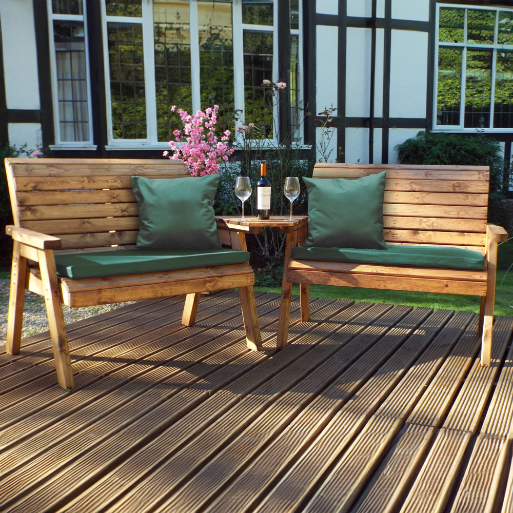 Charles Taylor 4 Seater Angled Bench Set with Green Cushions | Homebase