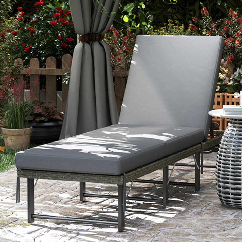 Outsunny Grey Rattan Foldable Sun Lounger with Adjustable Back Price Comparisons | Compare The Build