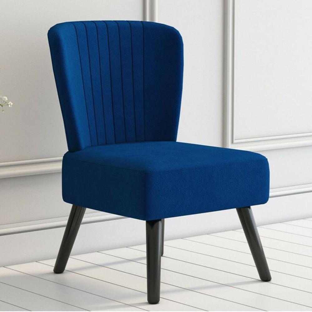Neo Dusky Blue Velvet Shell Accent Chair with Black Legs | Homebase