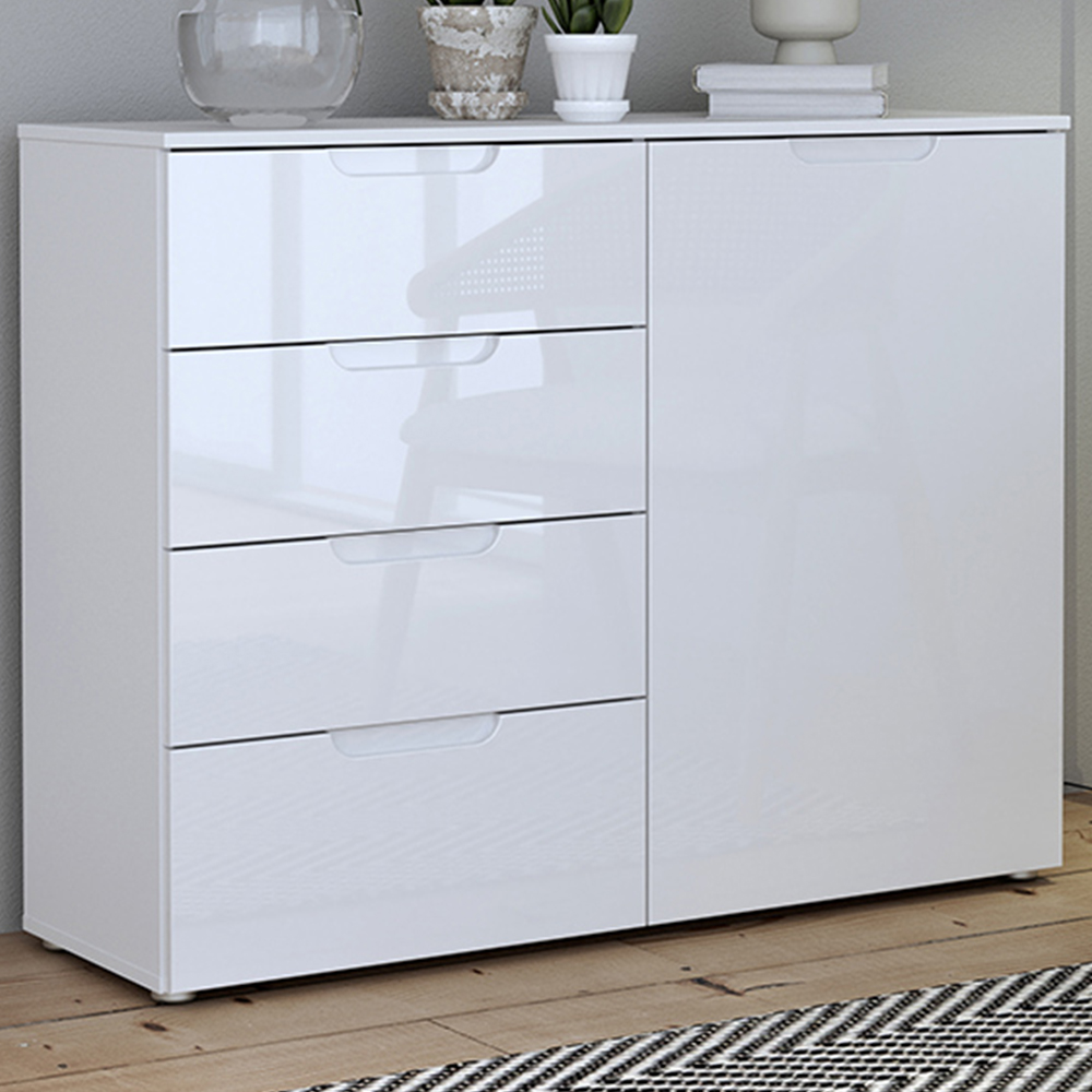 Florence Sienna Single Door 4 Drawer White High Gloss Cabinet Price Comparisons | Compare The Build