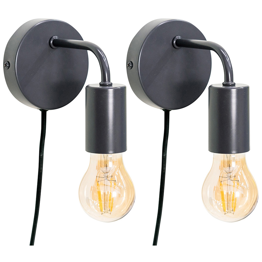 ValueLights Jordy Colour Pop Charcoal Plug-in LED Wall Light 2 Pack Price Comparisons | Compare The Build