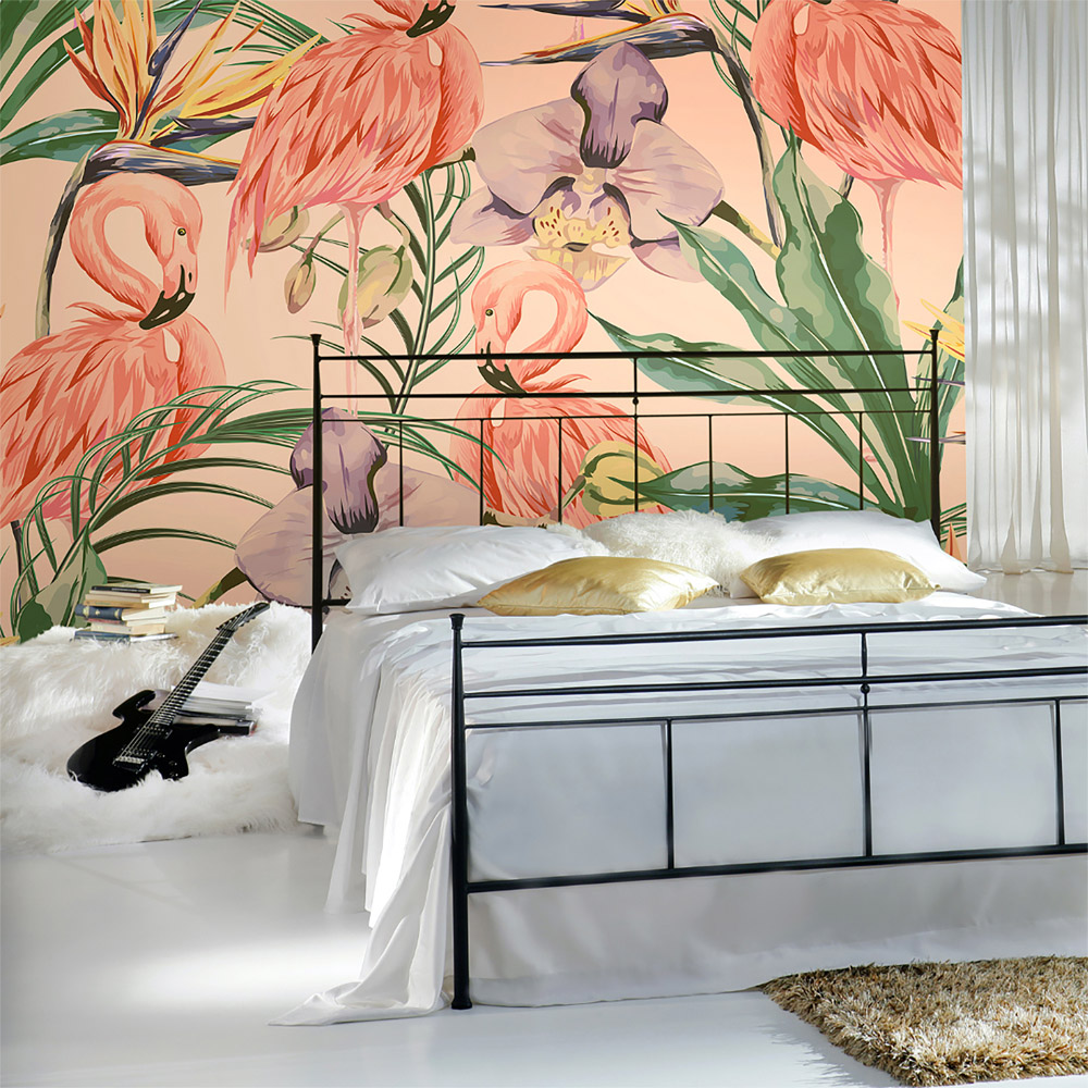 Origin Murals Paradise Flamingo Coral Wall Mural | Homebase