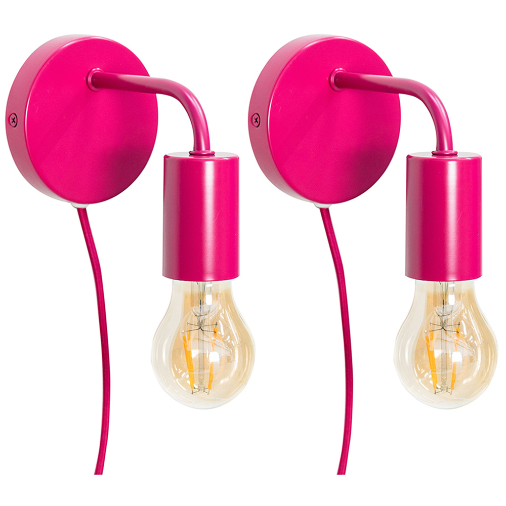 ValueLights Jordy Colour Pop Raspberry Plug-in LED Wall Light 2 Pack Price Comparisons | Compare The Build