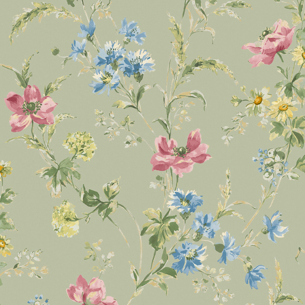 Laura Ashley Poppy Meadow Sage Green Wallpaper Price Comparisons | Compare The Build