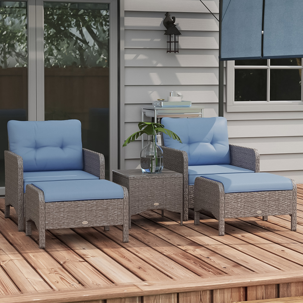 Outsunny 2 Seater Blue Rattan Lounge Set with Foot Stool Price Comparisons | Compare The Build