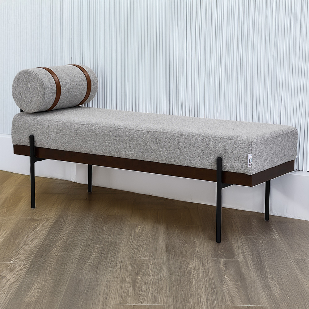 Mini Lounge Bench Living and Home 2 Seater Light Grey Cylindrical Bolster Chaise Lounge ...