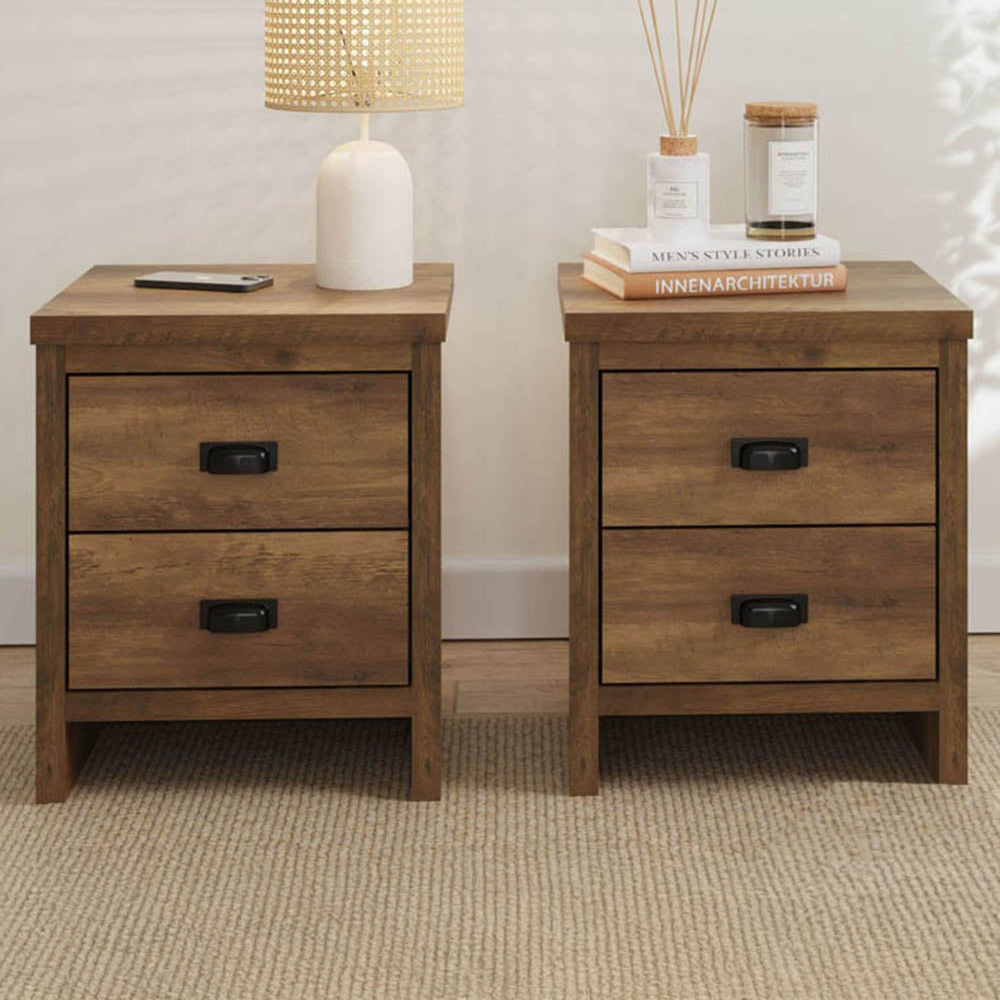 GFW Boston 2 Drawer Knotty Oak Bedside Table Set of 2 Price Comparisons | Compare The Build
