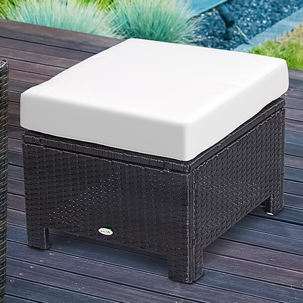 Outsunny Black PE Rattan Footstool with Padded Seat | Homebase