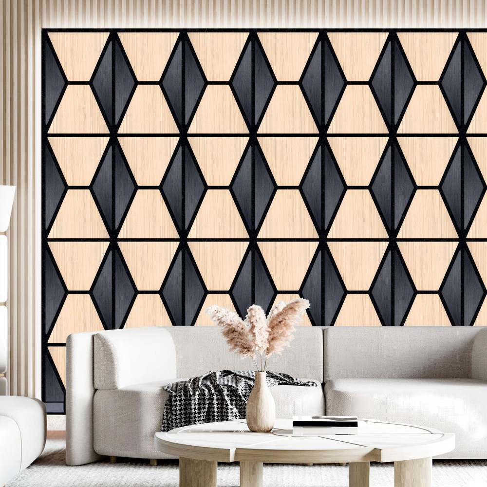 ENER-J Geometric Harmony Natural Wood and Grey PET and MDF Acoustic Wall Panel Price Comparisons | Compare The Build