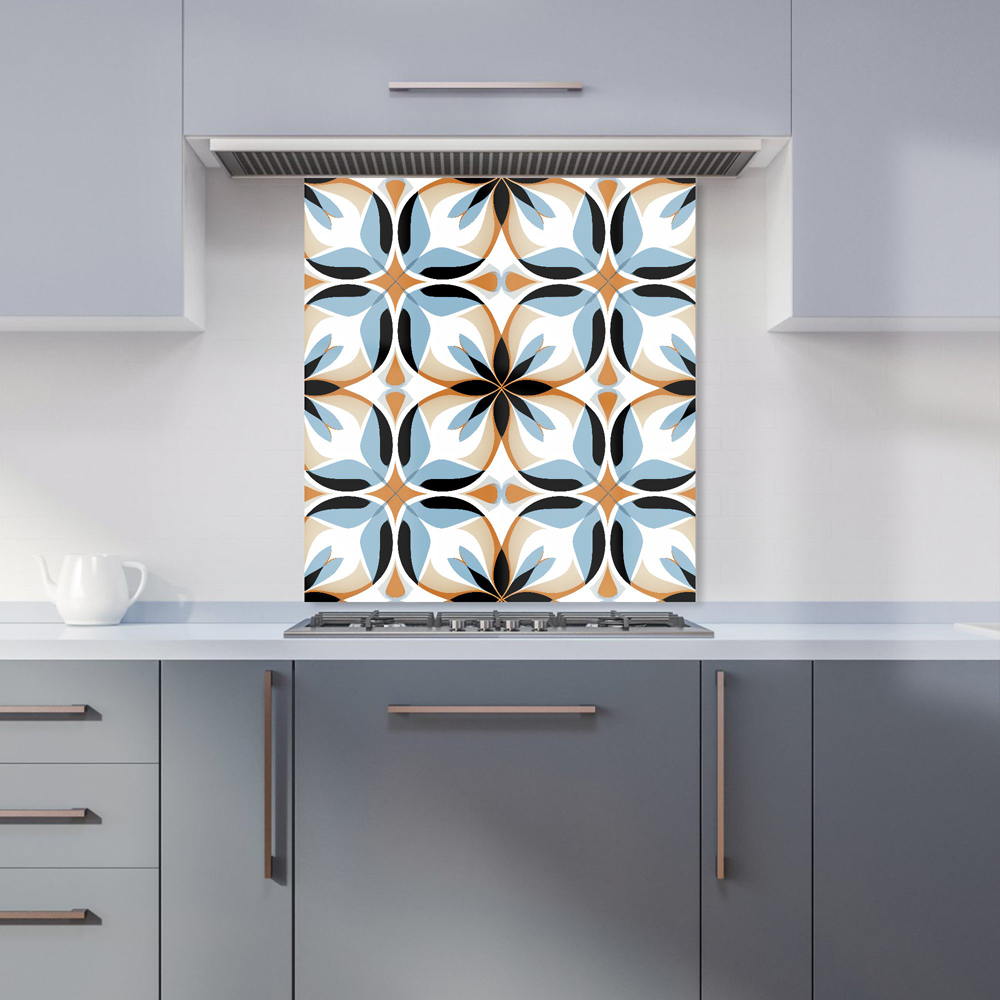 Warren Reed Designer White Brown and Blue Geometric Pattern Glass Kitchen Splashback 65 x 60cm Price Comparisons | Compare The Build
