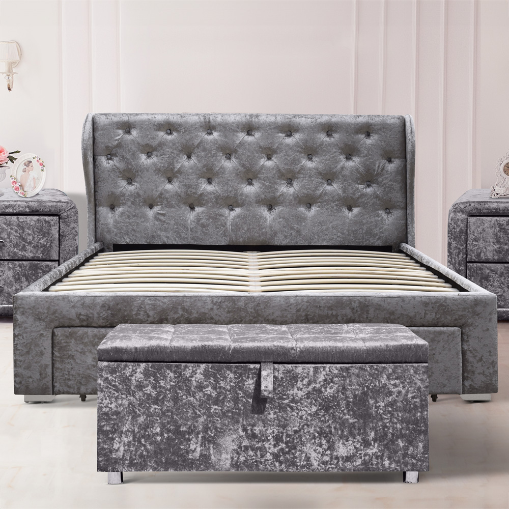 Brooklyn King Size Silver Crushed Velvet 4 Drawer Bed Frame with Blanket Box Price Comparisons | Compare The Build