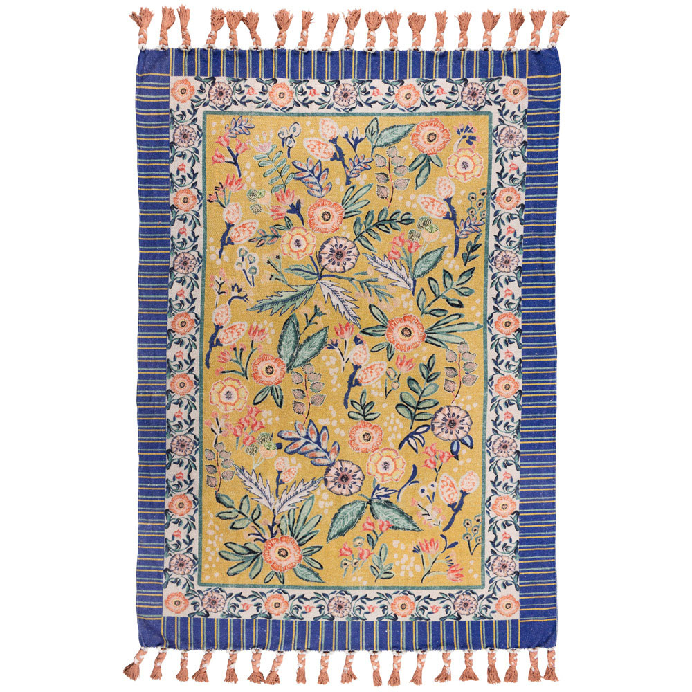 Wylder Rosa Navy and Gold Floral Tasselled Indoor Rug 120 x 180cm Price Comparisons | Compare The Build